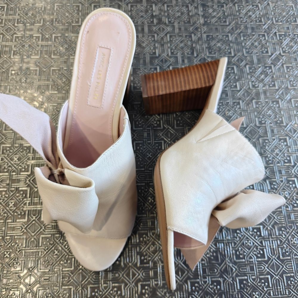 🐢 Avec Les Filles Marie Bow Block Heel Peep Toe Pumps Size 10
